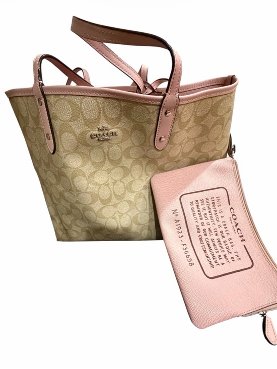Coach Signature Beige and Pink reversible Tote Bag F36658 with pouch